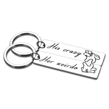 Load image into Gallery viewer, 2PCS Funny Couples Matching Gifts Keychain for Him Her Boyfriend Girlfriend Anniversary Valentines Day Birthday Wedding Gift for Women Men Husband Wife His Crazy Her Weirdo Jewelry Present Key Chains