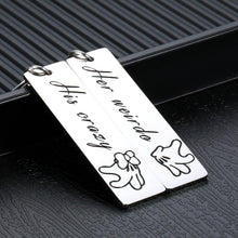 Load image into Gallery viewer, 2PCS Funny Couples Matching Gifts Keychain for Him Her Boyfriend Girlfriend Anniversary Valentines Day Birthday Wedding Gift for Women Men Husband Wife His Crazy Her Weirdo Jewelry Present Key Chains