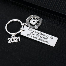 Load image into Gallery viewer, 2021 Inspirational Gifts Keychain for Her Him Daughter Son Christmas Graduation Gift for Friend Boy Girl Senior Graduating Students Go Confidently in The Direction of Your Dreams Compass Jewelry