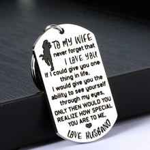 Load image into Gallery viewer, Wife Girlfriend Keychain Gifts for Her Women from Boyfriend Husband Valentine’s Day Birthday Wedding Anniversary Sweet Gift for Wifey Fiancee Couple Never Forget That I Love You to My Wife Jewelry