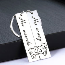 Load image into Gallery viewer, 2PCS Funny Couples Matching Gifts Keychain for Him Her Boyfriend Girlfriend Anniversary Valentines Day Birthday Wedding Gift for Women Men Husband Wife His Crazy Her Weirdo Jewelry Present Key Chains