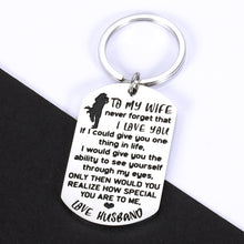 Load image into Gallery viewer, Wife Girlfriend Keychain Gifts for Her Women from Boyfriend Husband Valentine’s Day Birthday Wedding Anniversary Sweet Gift for Wifey Fiancee Couple Never Forget That I Love You to My Wife Jewelry