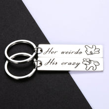 Load image into Gallery viewer, 2PCS Funny Couples Matching Gifts Keychain for Him Her Boyfriend Girlfriend Anniversary Valentines Day Birthday Wedding Gift for Women Men Husband Wife His Crazy Her Weirdo Jewelry Present Key Chains