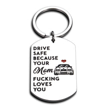 Load image into Gallery viewer, Funny New Drive Save Keychain Gifts for Son Daughter from Mom Mother Her Because Your Mom Fuing Love You Christmas Birthday Gift for Teen Boys Girls New Diver License Trucker Jewelry Key Chains