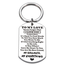 Load image into Gallery viewer, Anniversary Giftt for Him Her To My Love Valentines Day Birthday Giftt for Boyfriend Girlfriend Husband Wife I LOVE YOU Keychain for Women Men Lover Sweetheart Spouse Bride Groom on Wedding Christmas