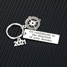 Load image into Gallery viewer, 2021 Inspirational Gifts Keychain for Her Him Daughter Son Christmas Graduation Gift for Friend Boy Girl Senior Graduating Students Go Confidently in The Direction of Your Dreams Compass Jewelry