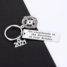 Load image into Gallery viewer, 2021 Inspirational Gifts Keychain for Her Him Daughter Son Christmas Graduation Gift for Friend Boy Girl Senior Graduating Students Go Confidently in The Direction of Your Dreams Compass Jewelry