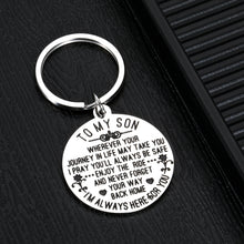 Load image into Gallery viewer, to My Son Inspirational Gifts Keychain for Son Men from Mom Dad Christmas Birthday Graduation Wedding Gift for Him Sons Kids Boys Teen Adult Son I’M Always Here for You Family Keychains Present