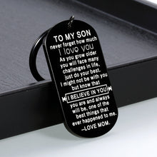 Load image into Gallery viewer, Inspirational Gifts to My Son Keychain for Son Stepson Boy Child Teen Him from Mom Stepmom Mother Never Forget How Much I Love You Birthday Christmas Graduation Holiday Wedding Anniversary Presents