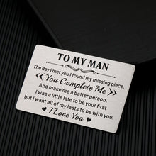 Load image into Gallery viewer, Stocking Stuffers for Men To My Man Wallet Card for Boyfriend Husband Valentines Day Gifts for Him Anniversary Birthday Gifts for Boyfriend Groom Fiance Romantic Gifts for Him Wedding Engagement Gifts