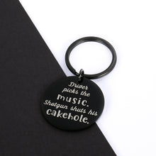 Load image into Gallery viewer, Funny Supernatural Fan Keychain Gift for License Musician Trucker Brother Best Friend Driver Picks The Music Shotgun Shuts His Cakehole Supernatural TV Show Merchandise Birthday Christmas Present
