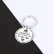 Load image into Gallery viewer, to My Daughter Keychain Gifts from Mom Dad Birthday Christmas Gift for Stepdaughter Daughter in Law Girls Kids from Father Mother in Law Graduation Present for Her Teen Never Forget I Love You…