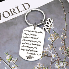 Load image into Gallery viewer, Graduation Gifts Christian Keychain for Him Her, Class of 2022 College High Middle School Gift Religious Bible Verse Baptism Jewelry for Students Kids Teens Inspirational Master PHD Senior Grad Gift