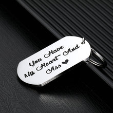 Load image into Gallery viewer, Funny Boyfriend Keychain Gift for Husband Hubby Couple from Girlfriend Wife Wifey Anniversary Birthday Valentine Jewelry for Man Him from Women Her You Have My Heart Christmas Thanksgiving Presents