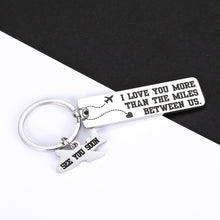 Load image into Gallery viewer, Long Distance Relationship Keychain Gifts for Boyfriend Girlfriend Couple Christmas Valentine's Day Birthday Anniversary Present I Love You More Than The Mile Between Us Jewelry for Husband Wife Lover