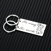 Load image into Gallery viewer, 2PCS Funny Couples Matching Gifts Keychain for Him Her Boyfriend Girlfriend Anniversary Valentines Day Birthday Wedding Gift for Women Men Husband Wife His Crazy Her Weirdo Jewelry Present Key Chains