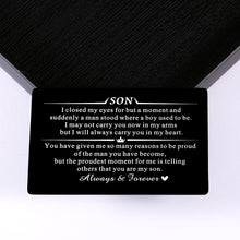 Load image into Gallery viewer, Christmas Son Gifts from Mom Dad Birthday Graduation Gifts for Him Kids Teens Stepsons Son in Law Inspirational Valentines Anniversary Wedding Wallet Card for Little Sons Young Sons Adult Sons Godsons