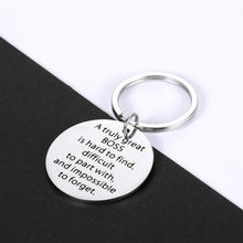 Load image into Gallery viewer, Boss Appreciation Gifts Keychain for Boss Lady Leaders Supervisor from Coworker Thank You Gift for Manager Mentor Christmas Birthday Thanksgiving Presents a Truly Great Boss is Hard to Find Keyring