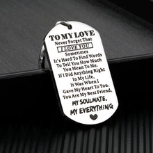 Load image into Gallery viewer, Anniversary Giftt for Him Her To My Love Valentines Day Birthday Giftt for Boyfriend Girlfriend Husband Wife I LOVE YOU Keychain for Women Men Lover Sweetheart Spouse Bride Groom on Wedding Christmas
