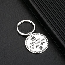 Load image into Gallery viewer, to My Daughter Keychain Gifts from Mom Dad Birthday Christmas Gift for Stepdaughter Daughter in Law Girls Kids from Father Mother in Law Graduation Present for Her Teen Never Forget I Love You…