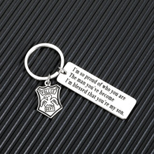 Load image into Gallery viewer, Police Keychain Graduation Gifts for Son from Mom Dad Policeman Officer Gift Birthday Present for Stepson Sheriff from Father Mother in Law Christmas Keyring Police Academy Badge Charm Him Man