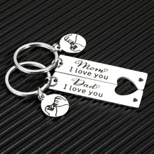 Load image into Gallery viewer, Mom and Dad Keychain Gifts Set Mothers Fathers Day Gifts for Mommy Daddy Couples New Parents I Love You Birthday Anniversary Valentines Christmas Thanksgiving Jewelry from Daughter Son Key Chain