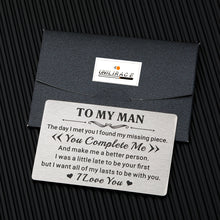 Load image into Gallery viewer, Stocking Stuffers for Men To My Man Wallet Card for Boyfriend Husband Valentines Day Gifts for Him Anniversary Birthday Gifts for Boyfriend Groom Fiance Romantic Gifts for Him Wedding Engagement Gifts