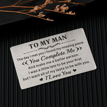 Load image into Gallery viewer, Stocking Stuffers for Men To My Man Wallet Card for Boyfriend Husband Valentines Day Gifts for Him Anniversary Birthday Gifts for Boyfriend Groom Fiance Romantic Gifts for Him Wedding Engagement Gifts