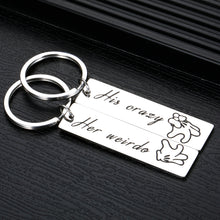 Load image into Gallery viewer, 2PCS Funny Couples Matching Gifts Keychain for Him Her Boyfriend Girlfriend Anniversary Valentines Day Birthday Wedding Gift for Women Men Husband Wife His Crazy Her Weirdo Jewelry Present Key Chains
