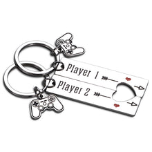 Load image into Gallery viewer, 2PCS Funny Gamer Gifts Keychain for Boyfriend Husband Couples from Girlfriend Wife Valentines Christmas Birthday Anniversary Giftss for Fiancé Men Him Player 1 Player 2 Matching Couple Jewelry  Brand: Unilirace
