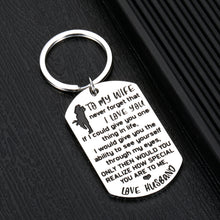 Load image into Gallery viewer, Wife Girlfriend Keychain Gifts for Her Women from Boyfriend Husband Valentine’s Day Birthday Wedding Anniversary Sweet Gift for Wifey Fiancee Couple Never Forget That I Love You to My Wife Jewelry
