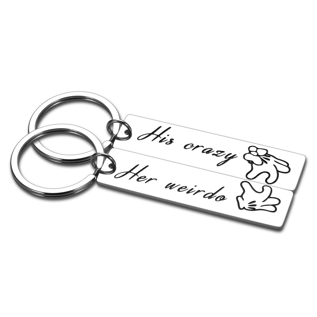 2PCS Funny Couples Matching Gifts Keychain for Him Her Boyfriend Girlfriend Anniversary Valentines Day Birthday Wedding Gift for Women Men Husband Wife His Crazy Her Weirdo Jewelry Present Key Chains