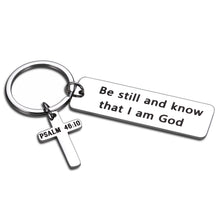 Load image into Gallery viewer, Inspirational Bible Verse Gifts Keychain for Son Daughter Women Men Christian Christmas Birthday Graduation Easter Gift for Her Him Friends Be Still and Know That I Am God Calm Jewelry Keychains
