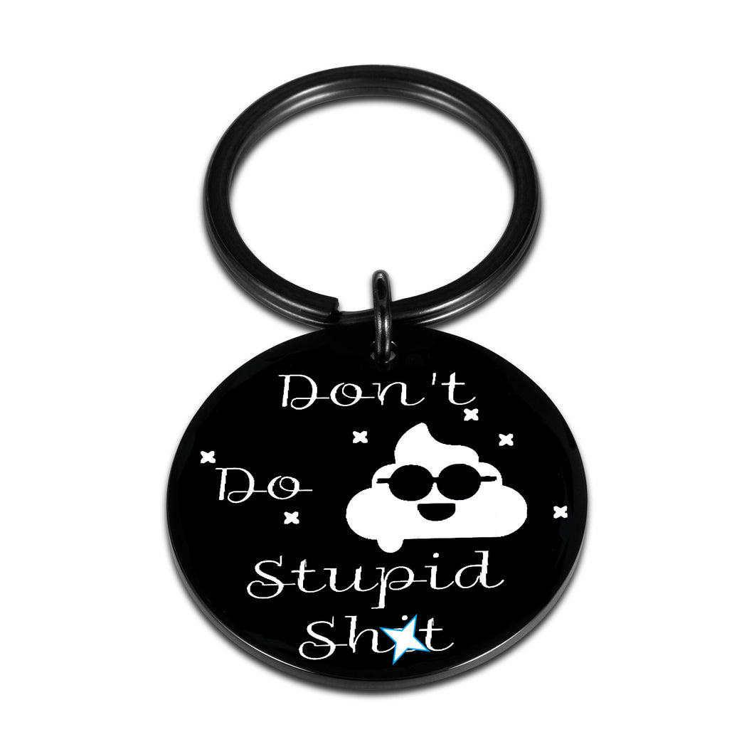 Funny Gifts Keychain for Son Daughter from Mom Dad Don't Do Stupid Poop Emoji Birthday Christmas Present for Kids Teens from Parents Graduation Anniversary Jewelry for Her Him Friends Key Chain