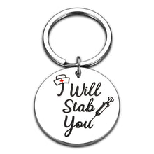 Load image into Gallery viewer, Funny Nurses Keychain Gifts for Nursing Student RN Graduation Birthday Christmas Valentines Gag Gifts for Medical Professional Nurses Day Thanksgiving Appreciation Thank You Jewelry I Will Stab You
