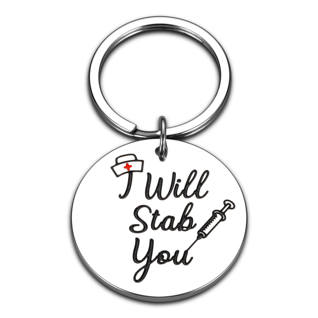 Funny Nurses Keychain Gifts for Nursing Student RN Graduation Birthday Christmas Valentines Gag Gifts for Medical Professional Nurses Day Thanksgiving Appreciation Thank You Jewelry I Will Stab You