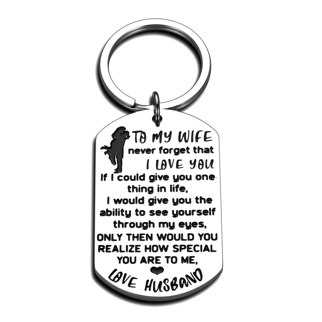 Wife Girlfriend Keychain Gifts for Her Women from Boyfriend Husband Valentine’s Day Birthday Wedding Anniversary Sweet Gift for Wifey Fiancee Couple Never Forget That I Love You to My Wife Jewelry