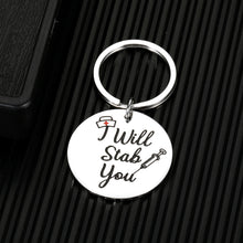 Load image into Gallery viewer, Funny Nurses Keychain Gifts for Nursing Student RN Graduation Birthday Christmas Valentines Gag Gifts for Medical Professional Nurses Day Thanksgiving Appreciation Thank You Jewelry I Will Stab You
