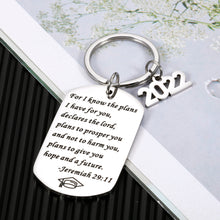 Load image into Gallery viewer, Graduation Gifts Christian Keychain for Him Her, Class of 2022 College High Middle School Gift Religious Bible Verse Baptism Jewelry for Students Kids Teens Inspirational Master PHD Senior Grad Gift
