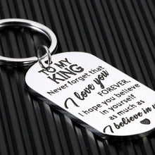 Load image into Gallery viewer, Anniversary Valentines Gifts Keychain for Boyfriend Husband from Girlfriend Wife I Love You Wedding Present for Men Groom Fiance Couples Romantic Birthday Christmas Jewelry for Him TO MY KING keyring
