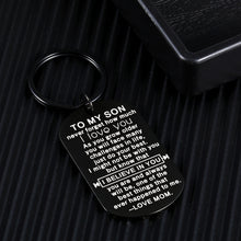 Load image into Gallery viewer, Inspirational Gifts to My Son Keychain for Son Stepson Boy Child Teen Him from Mom Stepmom Mother Never Forget How Much I Love You Birthday Christmas Graduation Holiday Wedding Anniversary Presents
