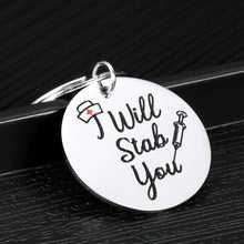Load image into Gallery viewer, Funny Nurses Keychain Gifts for Nursing Student RN Graduation Birthday Christmas Valentines Gag Gifts for Medical Professional Nurses Day Thanksgiving Appreciation Thank You Jewelry I Will Stab You
