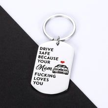 Load image into Gallery viewer, Funny New Drive Save Keychain Gifts for Son Daughter from Mom Mother Her Because Your Mom Fuing Love You Christmas Birthday Gift for Teen Boys Girls New Diver License Trucker Jewelry Key Chains
