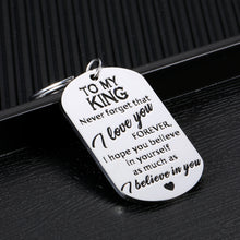 Load image into Gallery viewer, Anniversary Valentines Gifts Keychain for Boyfriend Husband from Girlfriend Wife I Love You Wedding Present for Men Groom Fiance Couples Romantic Birthday Christmas Jewelry for Him TO MY KING keyring
