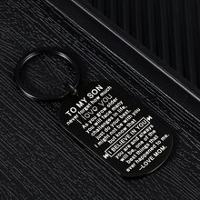 Load image into Gallery viewer, Inspirational Gifts to My Son Keychain for Son Stepson Boy Child Teen Him from Mom Stepmom Mother Never Forget How Much I Love You Birthday Christmas Graduation Holiday Wedding Anniversary Presents
