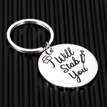 Load image into Gallery viewer, Funny Nurses Keychain Gifts for Nursing Student RN Graduation Birthday Christmas Valentines Gag Gifts for Medical Professional Nurses Day Thanksgiving Appreciation Thank You Jewelry I Will Stab You
