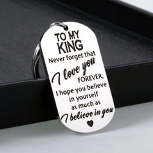 Load image into Gallery viewer, Anniversary Valentines Gifts Keychain for Boyfriend Husband from Girlfriend Wife I Love You Wedding Present for Men Groom Fiance Couples Romantic Birthday Christmas Jewelry for Him TO MY KING keyring
