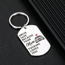 Load image into Gallery viewer, Funny New Drive Save Keychain Gifts for Son Daughter from Mom Mother Her Because Your Mom Fuing Love You Christmas Birthday Gift for Teen Boys Girls New Diver License Trucker Jewelry Key Chains

