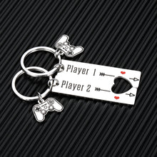 Load image into Gallery viewer, 2PCS Funny Gamer Gifts Keychain for Boyfriend Husband Couples from Girlfriend Wife Valentines Christmas Birthday Anniversary Giftss for Fiancé Men Him Player 1 Player 2 Matching Couple Jewelry  Brand: Unilirace
