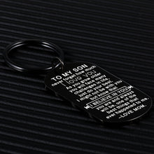 Load image into Gallery viewer, Inspirational Gifts to My Son Keychain for Son Stepson Boy Child Teen Him from Mom Stepmom Mother Never Forget How Much I Love You Birthday Christmas Graduation Holiday Wedding Anniversary Presents
